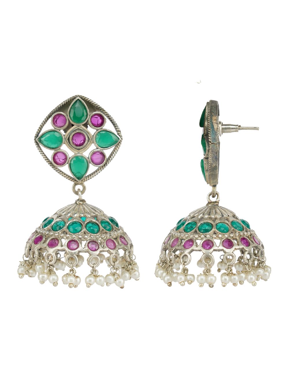 Handcrafted Silver Tone Brass Jhumka