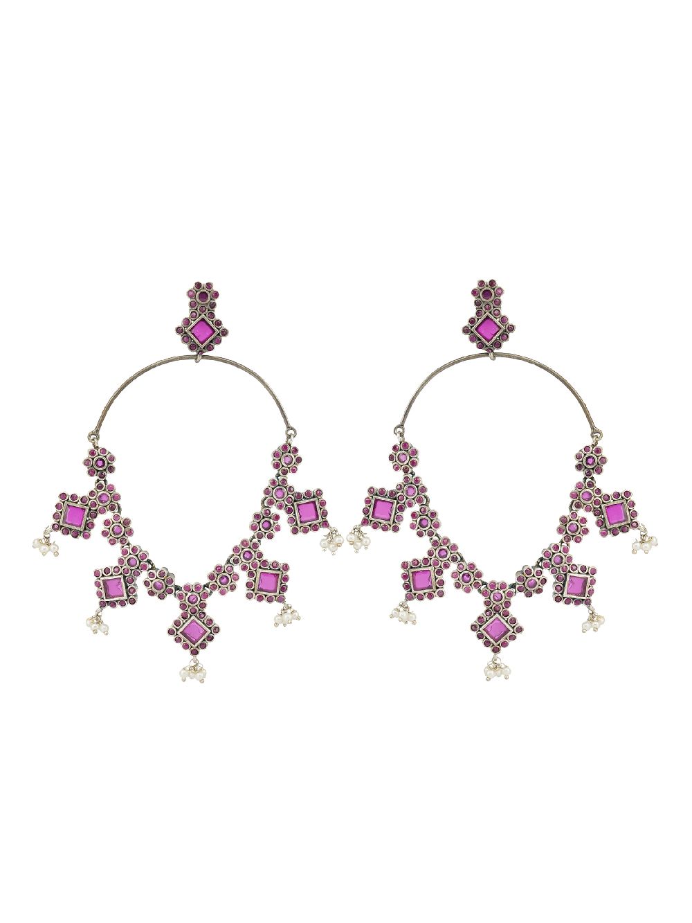 Pink Handcrafted Silver Tone Brass Earrings