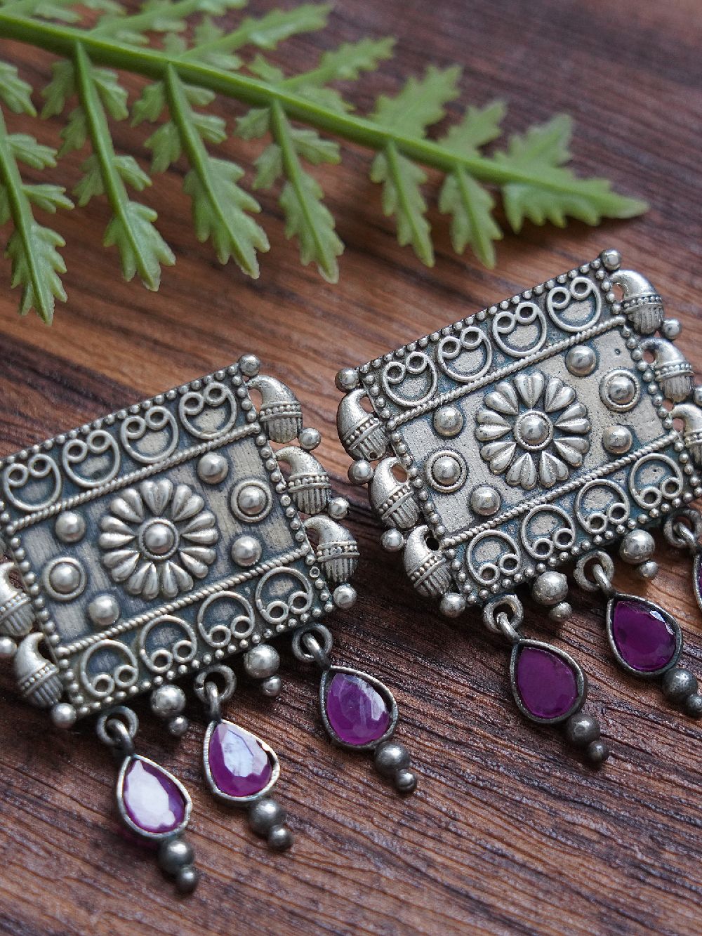 Tribal  Silver Tone Brass Earrings