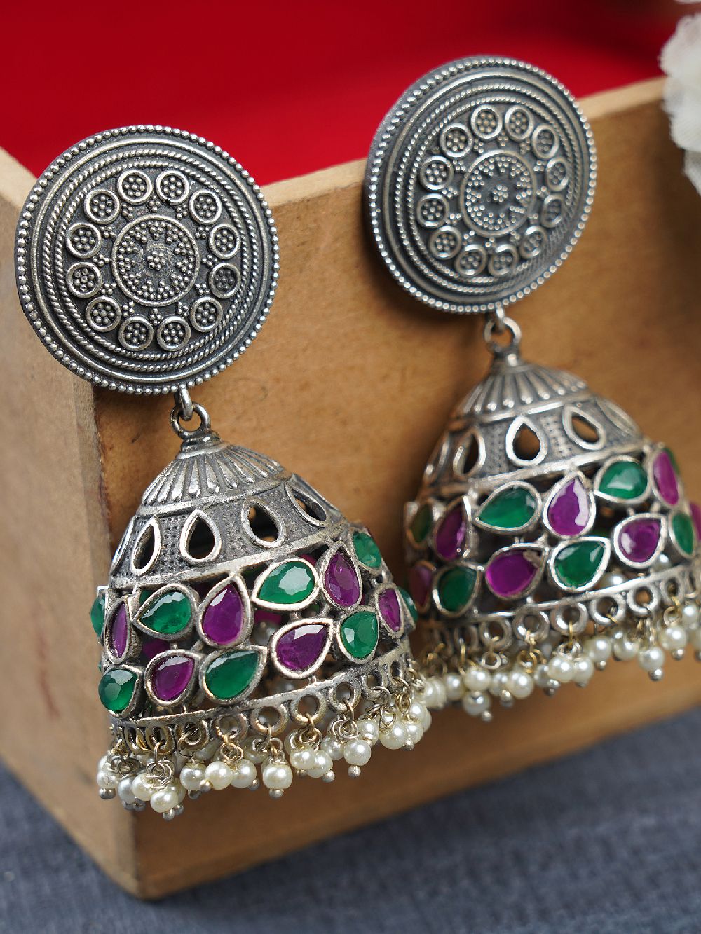 Tribal  Silver Tone Brass Earrings