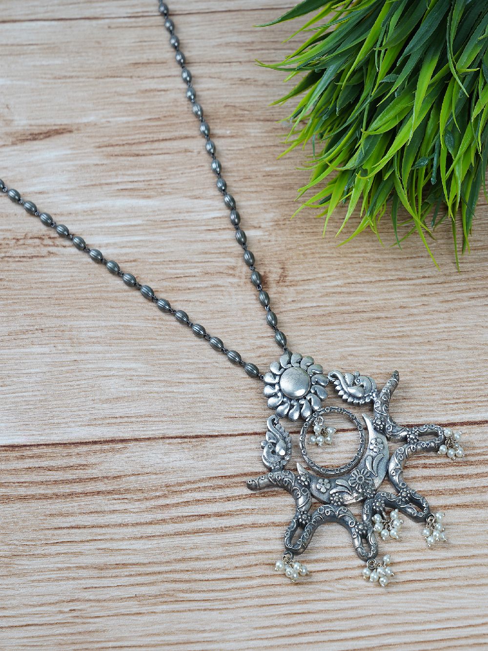 Silver Tone Tribal Brass Necklace