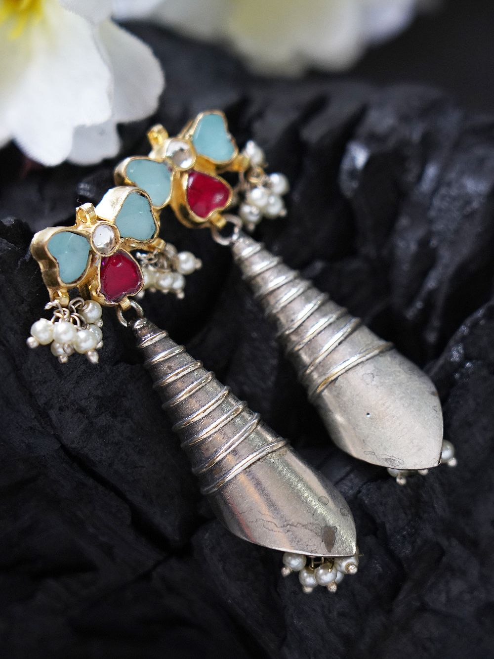 Tribal Silver Tone Brass Earring