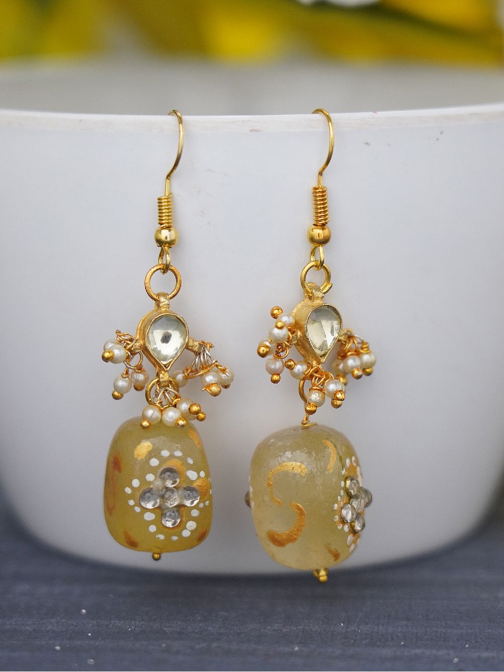 Matte Gold Kundan Earrings