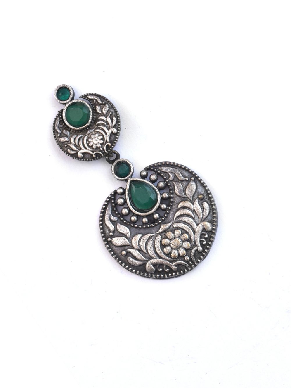 Green handcrafted  Silver Tone Brass Earrings