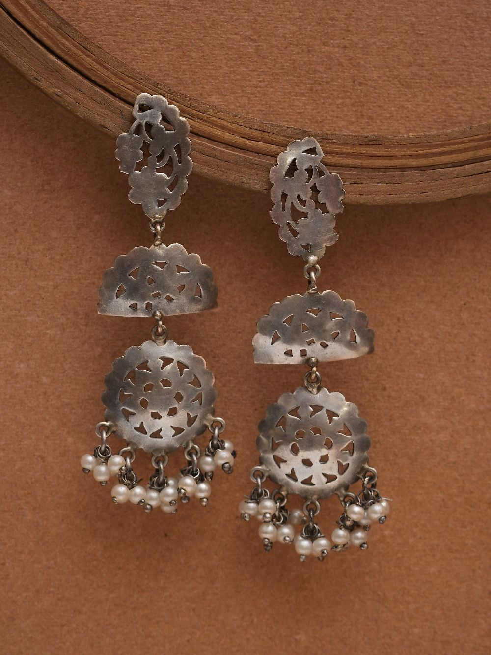 Tribal Silver Tone Brass Earrings