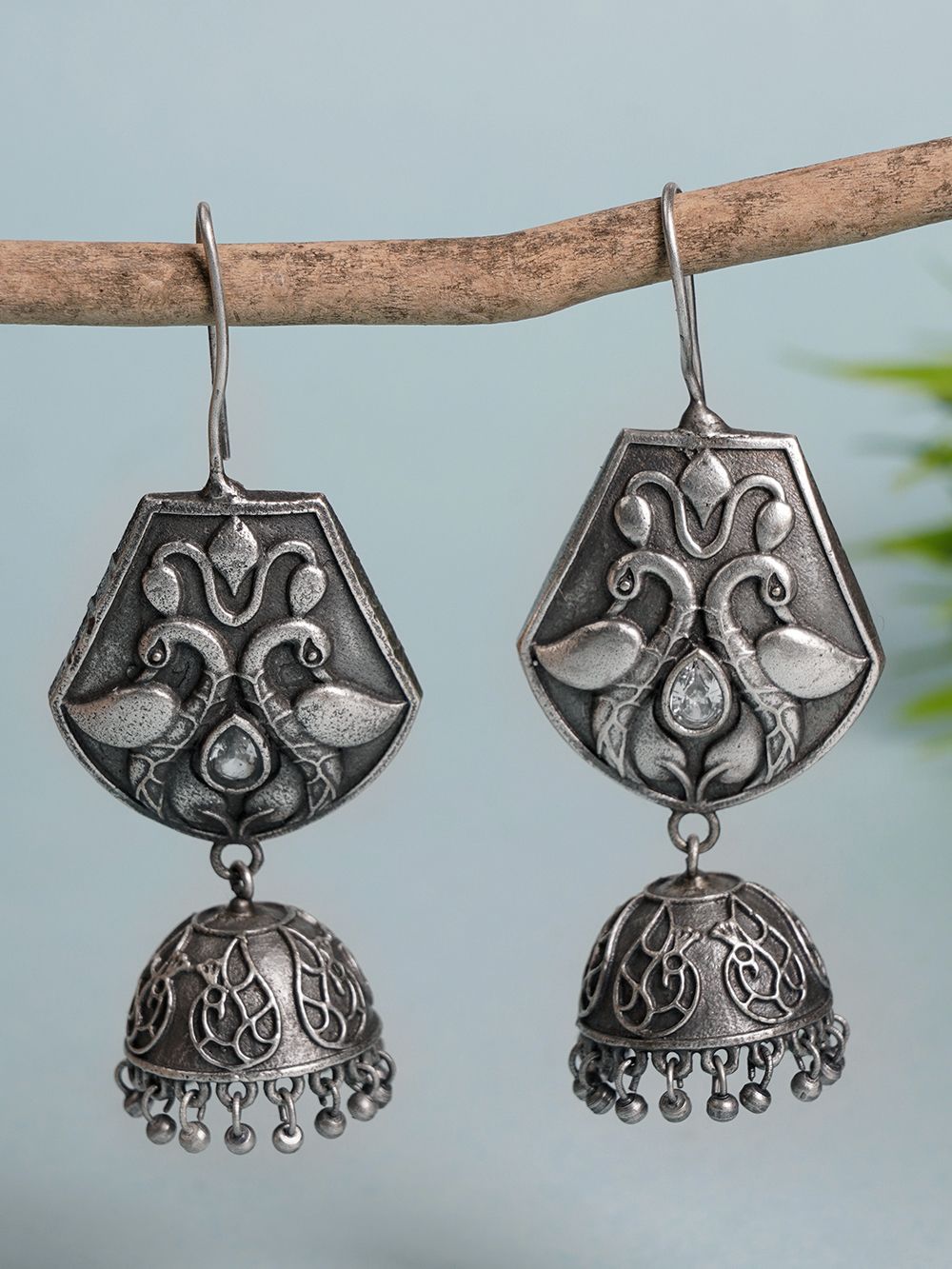 Handcrafted Silver Tone Brass Tribal Jhumki