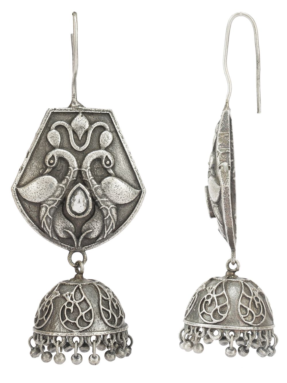 Handcrafted Silver Tone Brass Tribal Jhumki