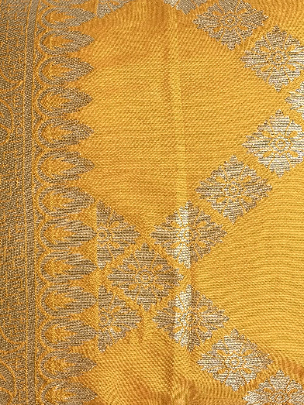 Yellow  Banarasi Brocade Cushion Cover - Size 16 x 16 Inch