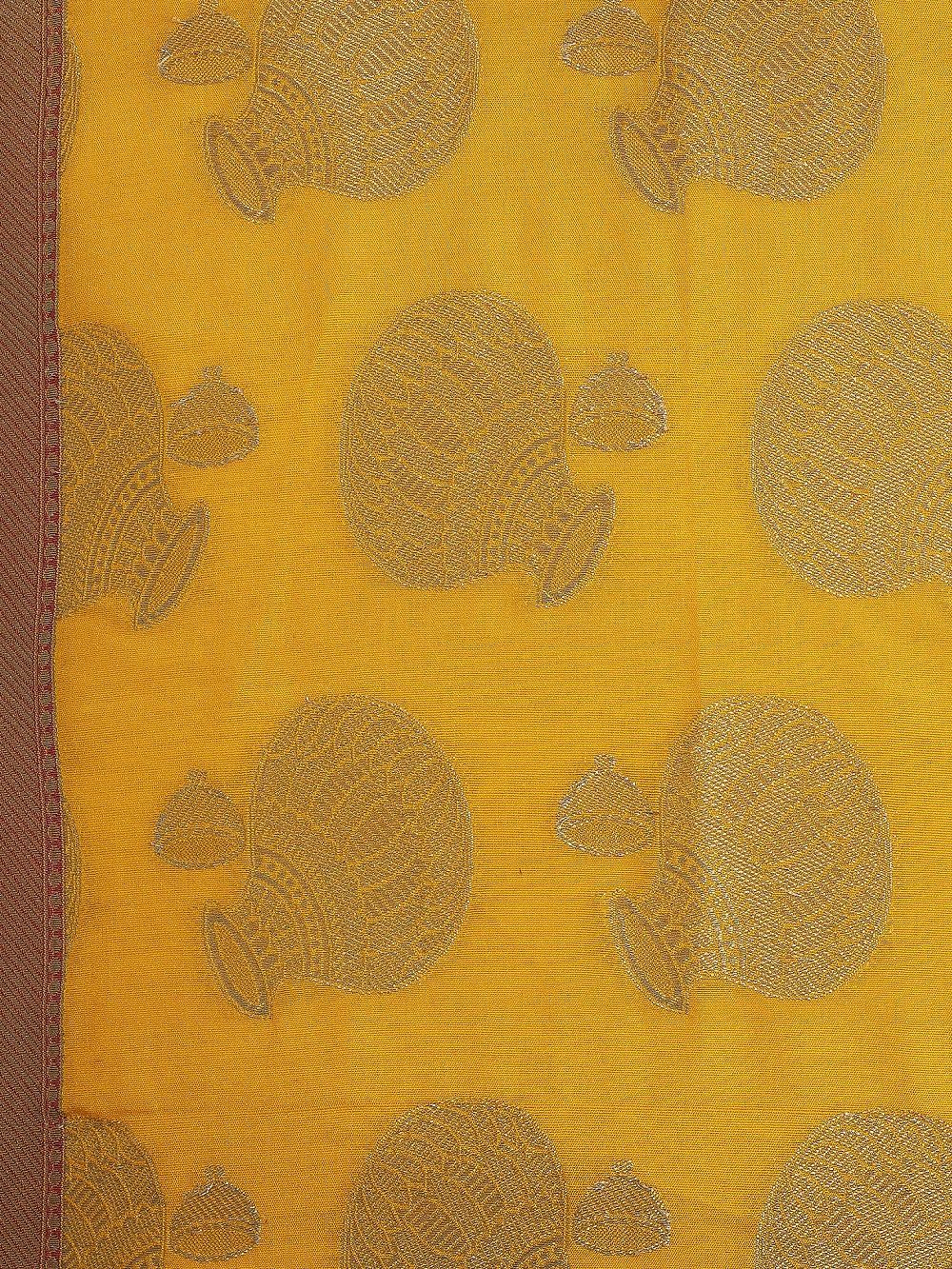 Yellow Brocade  Banarasi Cushion Cover - Size 16 x 16 Inch