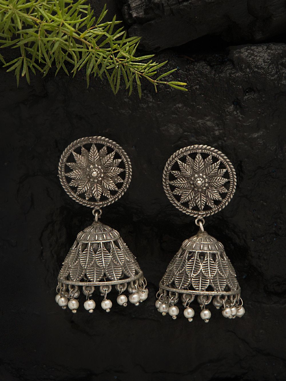 Handcrafted Silver Tone Brass  Jhumka