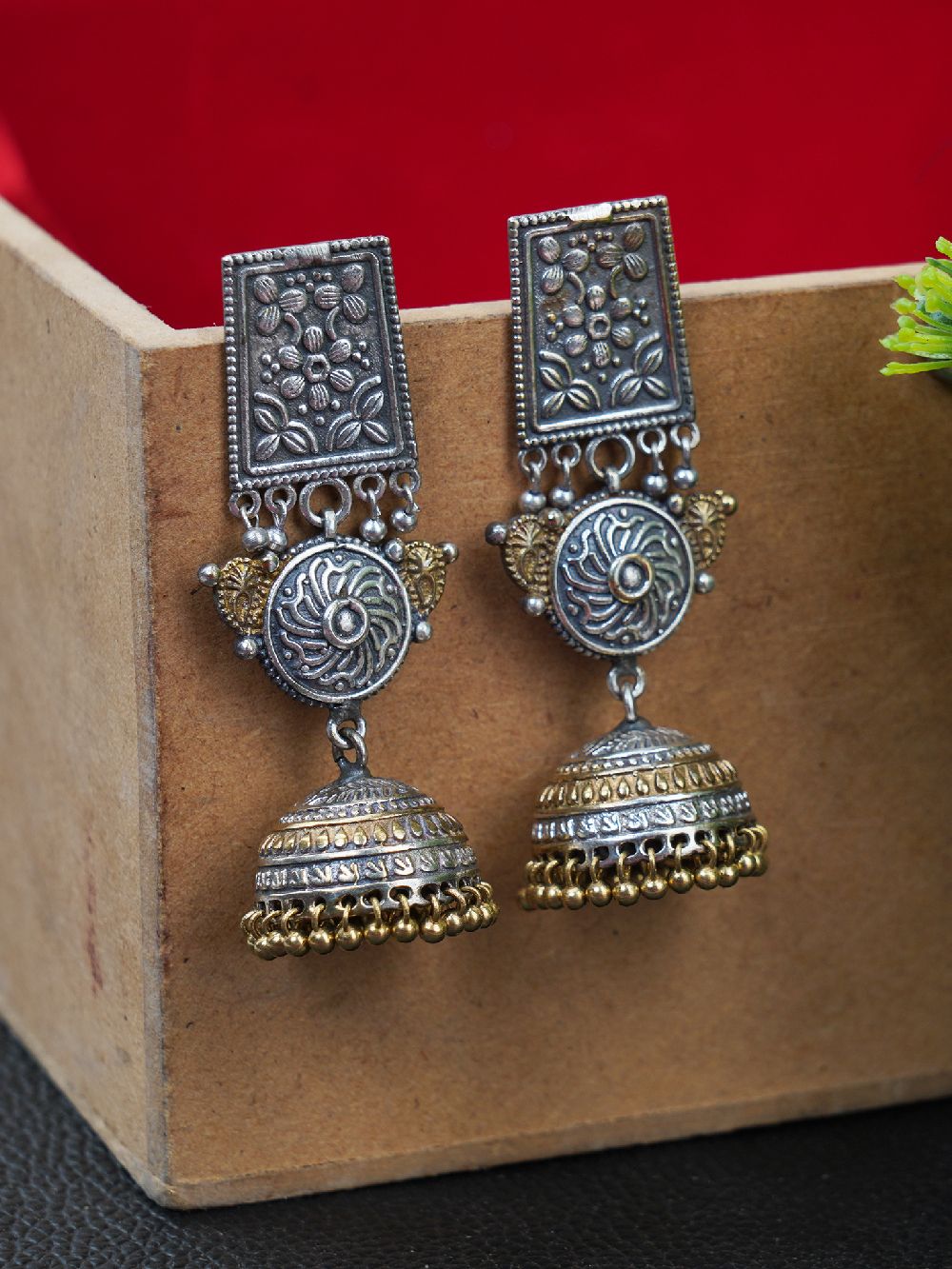 Handcrafted Dual Tone Brass Long  Jhumka