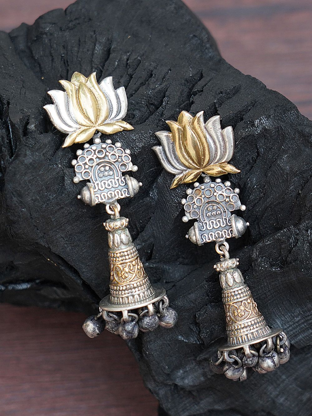 Handcrafted Dual Tone Brass Long  Jhumka