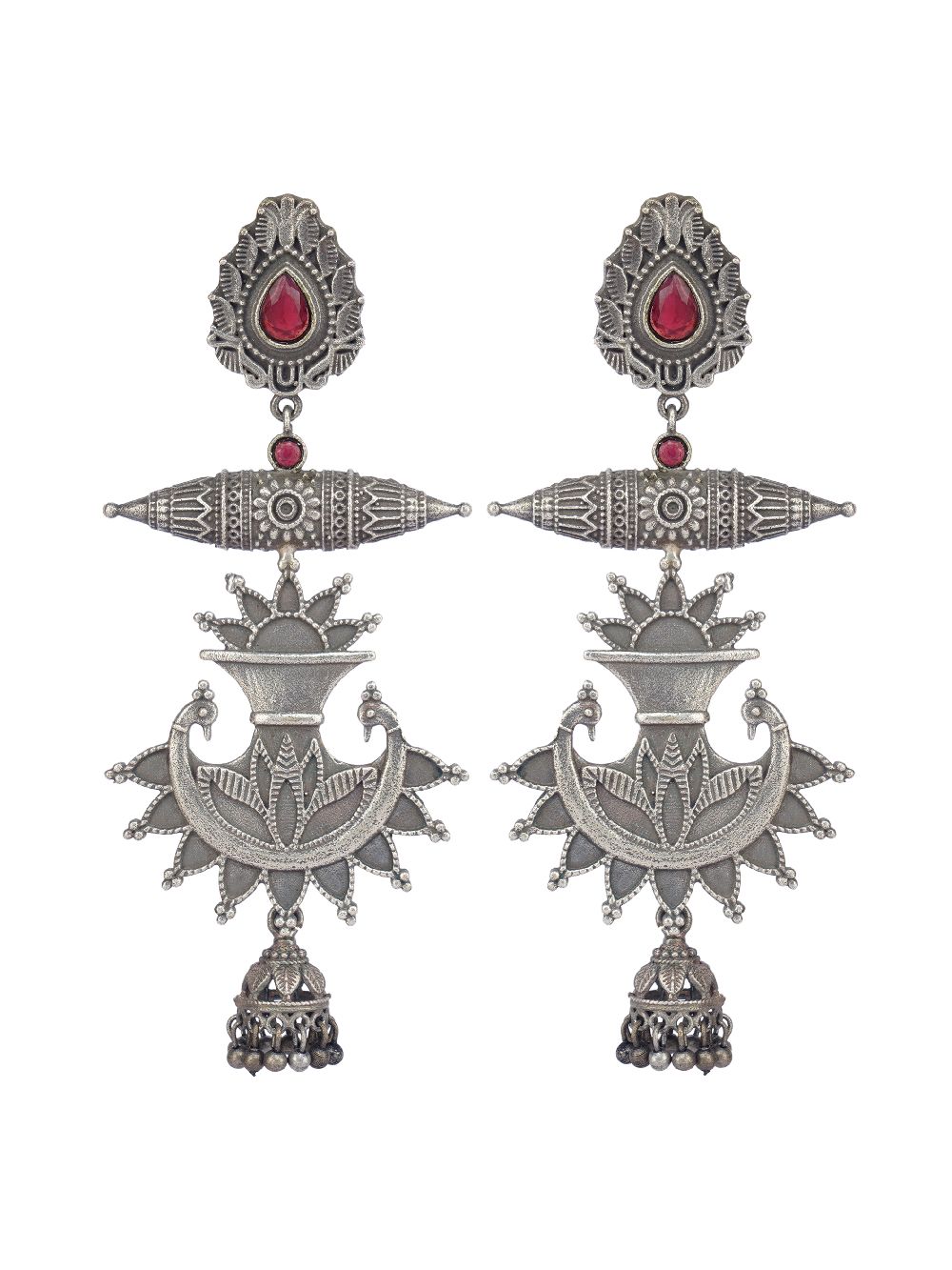 Tribal Silver Tone Brass Long  Jhumka