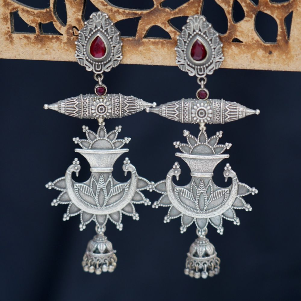 Tribal Silver Tone Brass Long  Jhumka