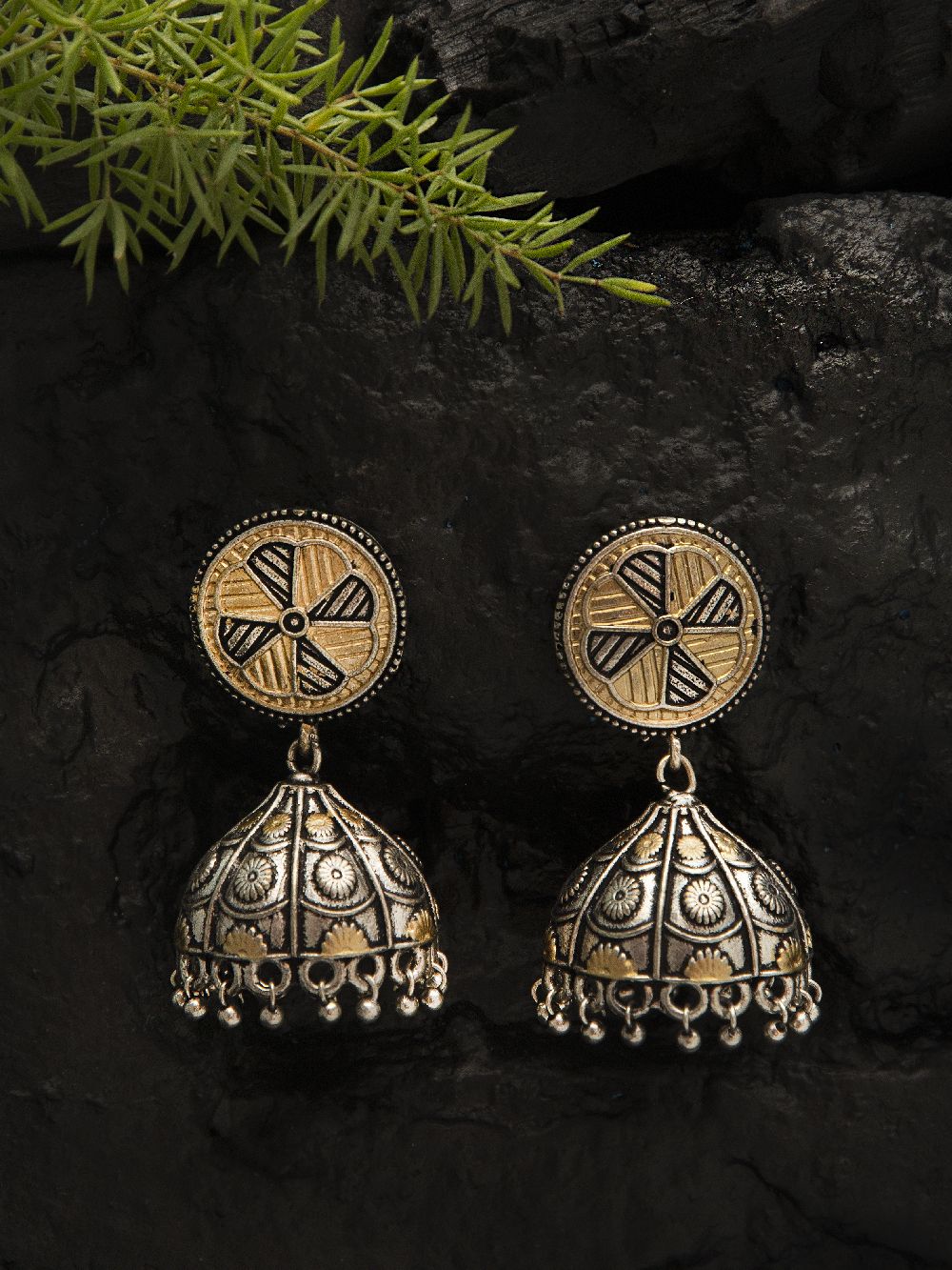 Handcrafted Dual Tone Brass Peacock Jhumka