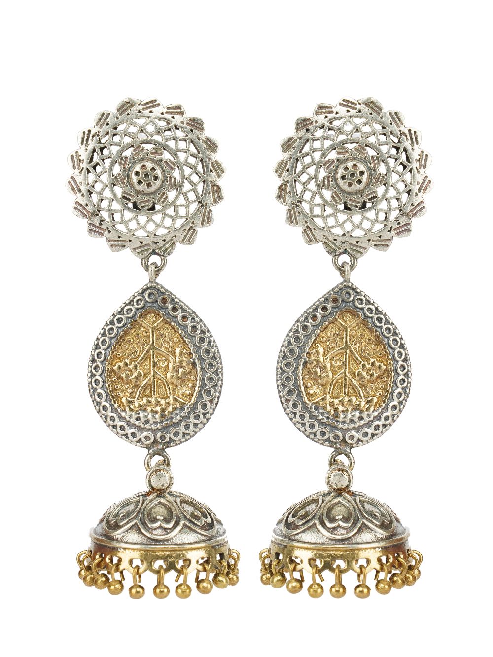 Handcrafted Dual Tone Brass layered Jhumka