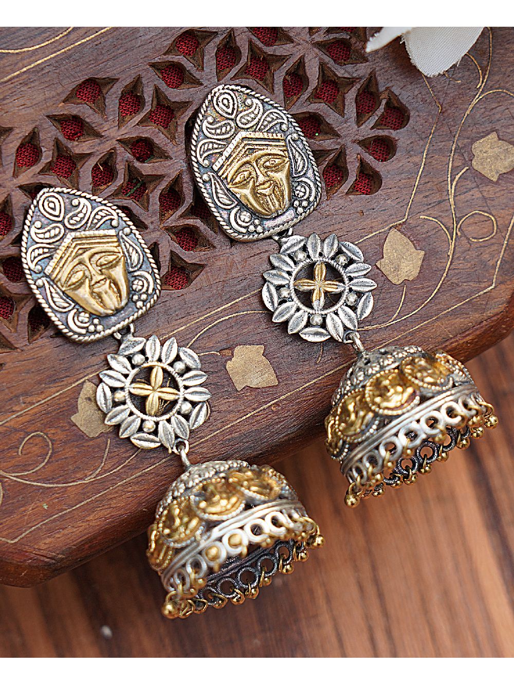 Handcrafted Dual Tone Brass layered Jhumka