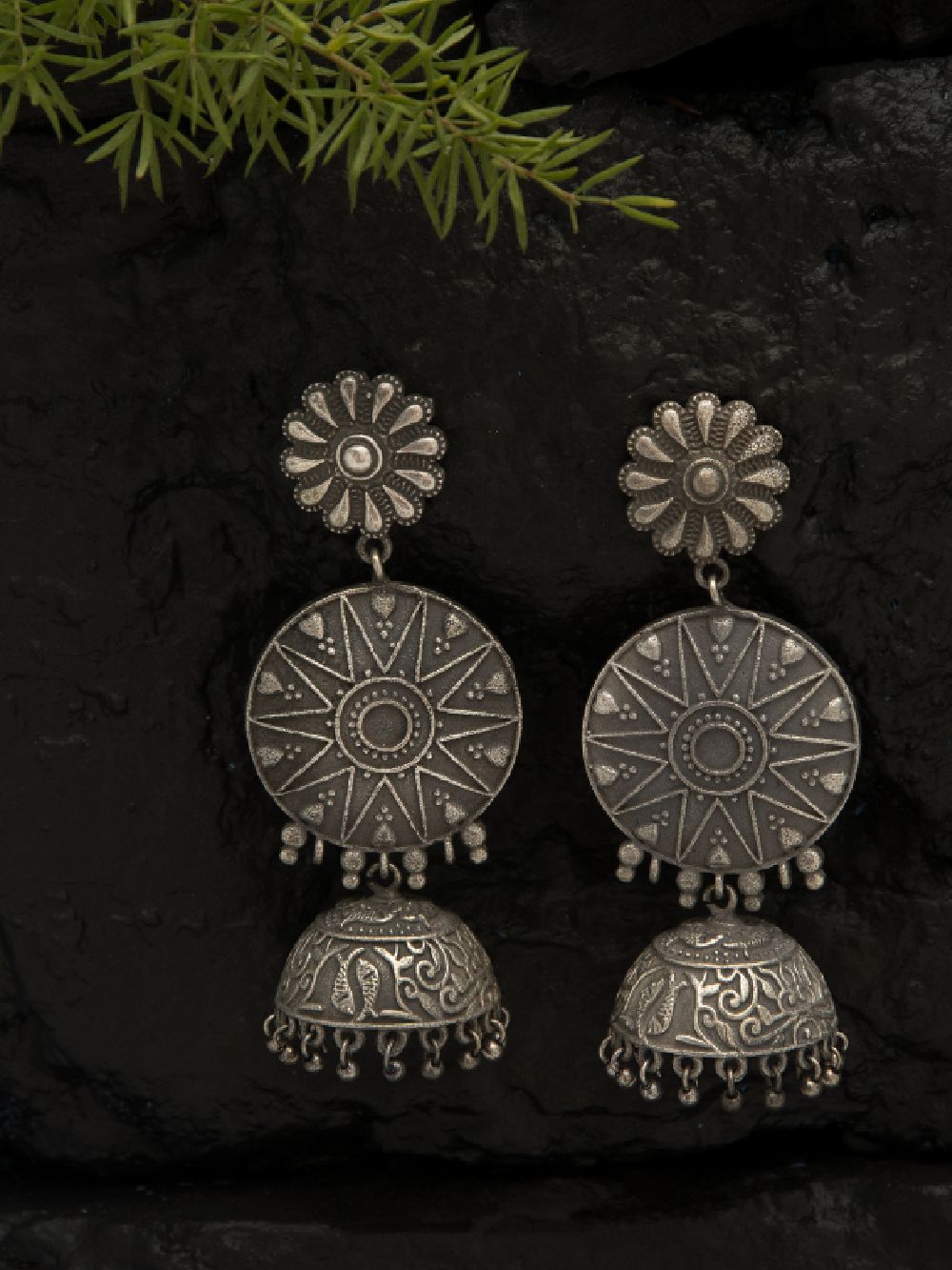 Handcrafted Silver Tone Brass Jhumka