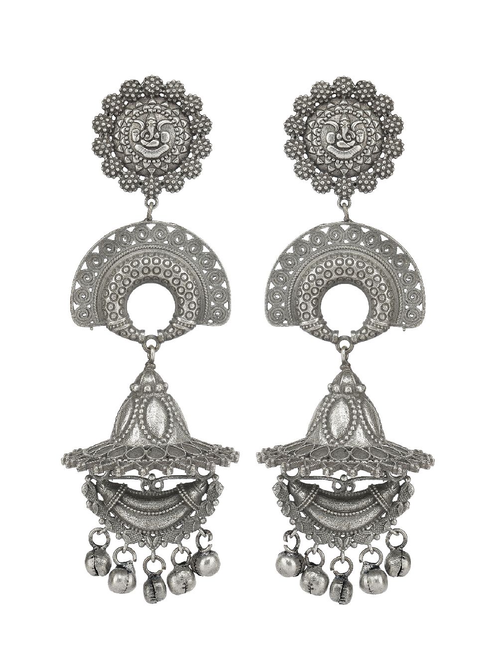 Tribal Silver Tone Brass Long  Jhumka