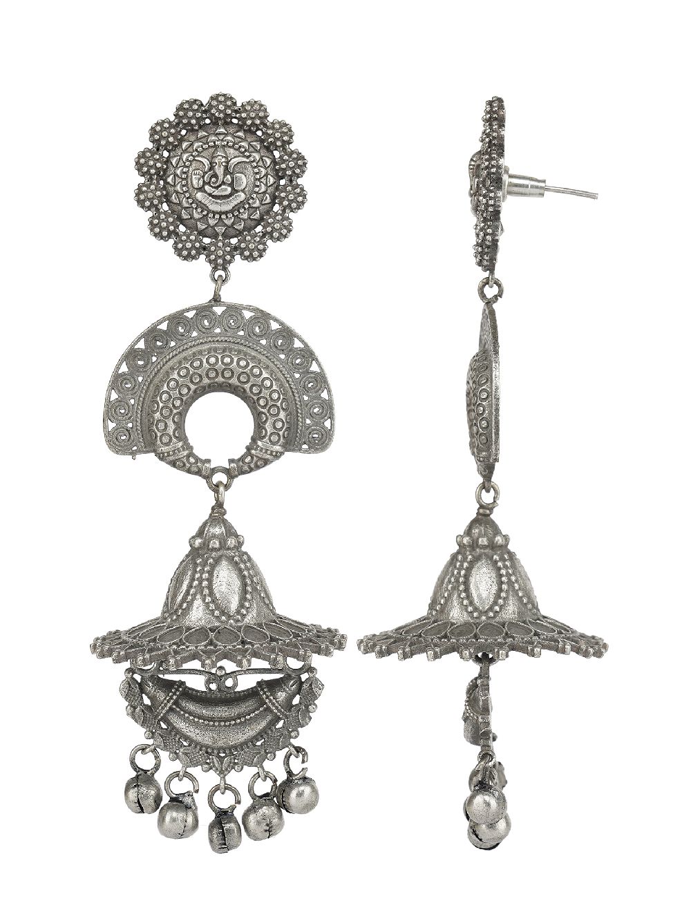 Tribal Silver Tone Brass Long  Jhumka