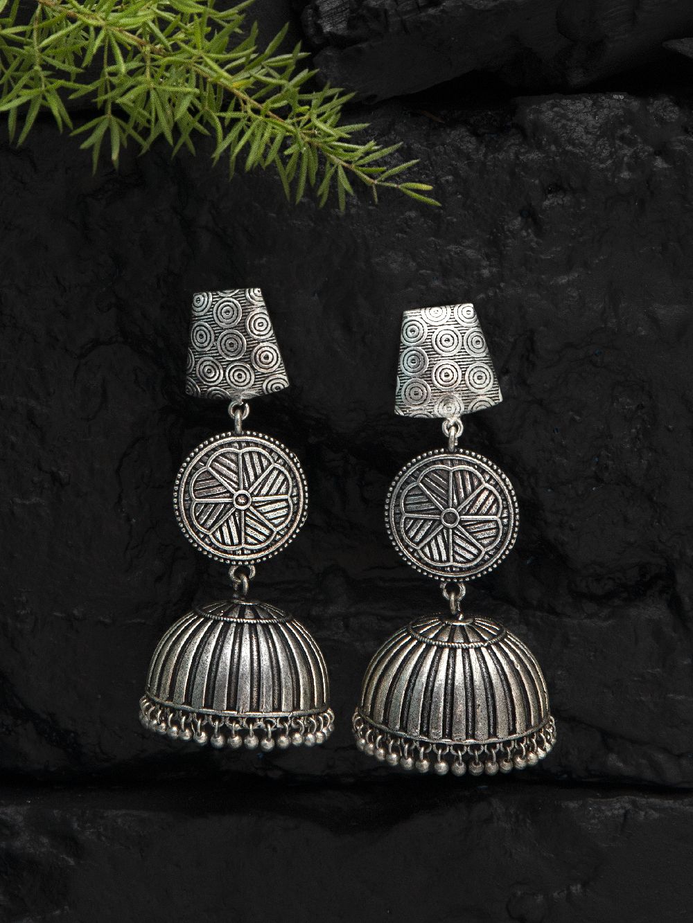 Handcrafted Silver Tone Brass Jhumka