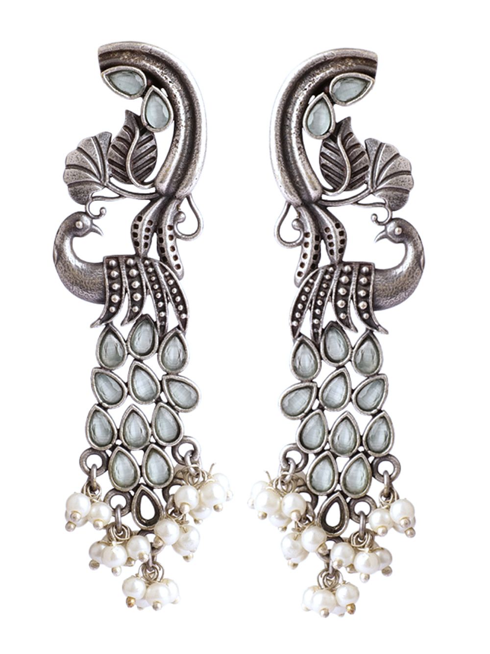 Peacock  Shape Silver Tone Brass Earrings 