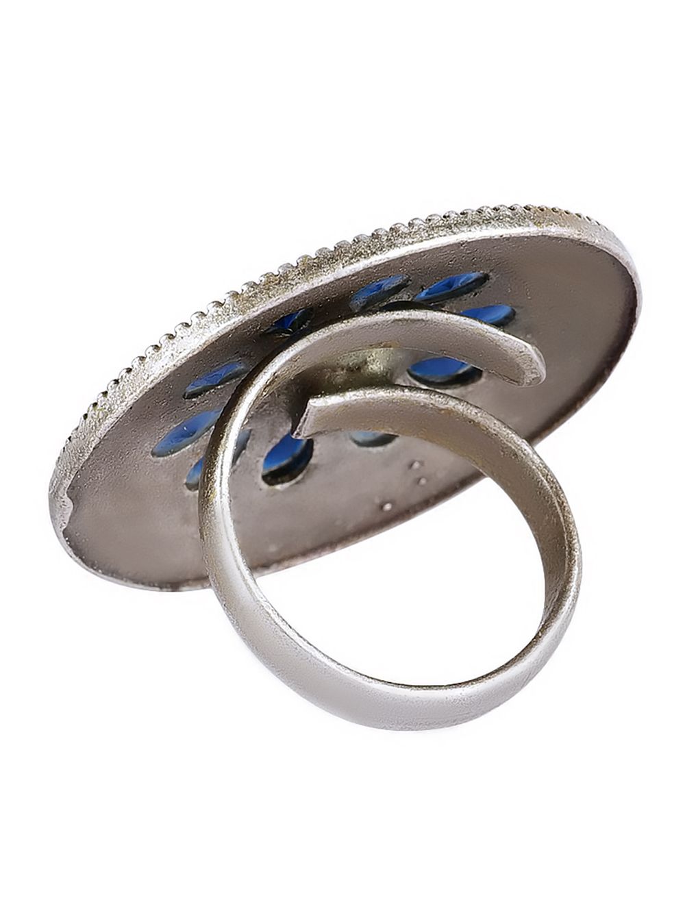 Blue Silver Tone Tribal Brass adjustable Ring