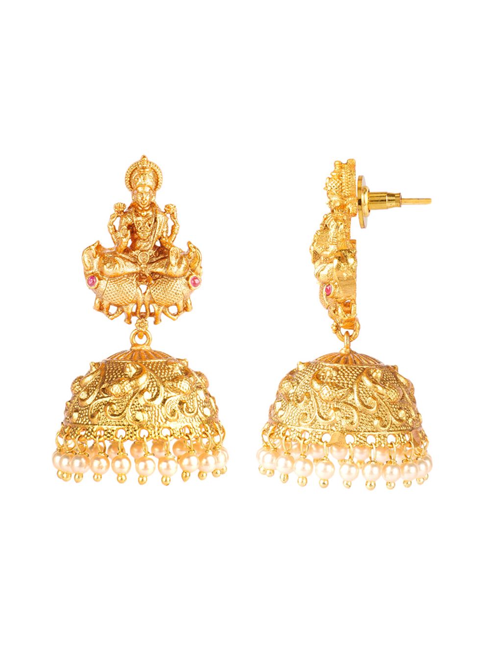 Handcrafted  matte Gold Temple Jhumki 