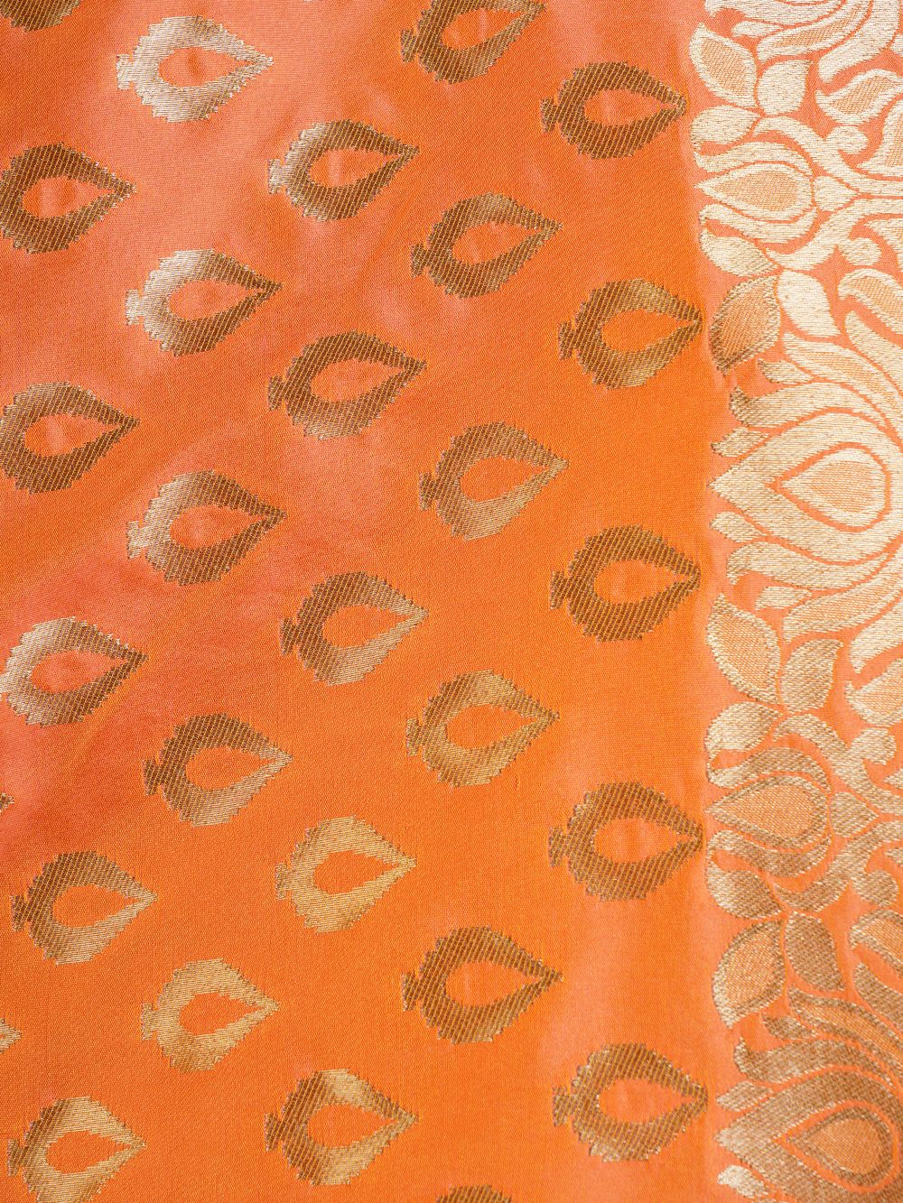 Orange - Golden Art Silk Banarasi Dupatta