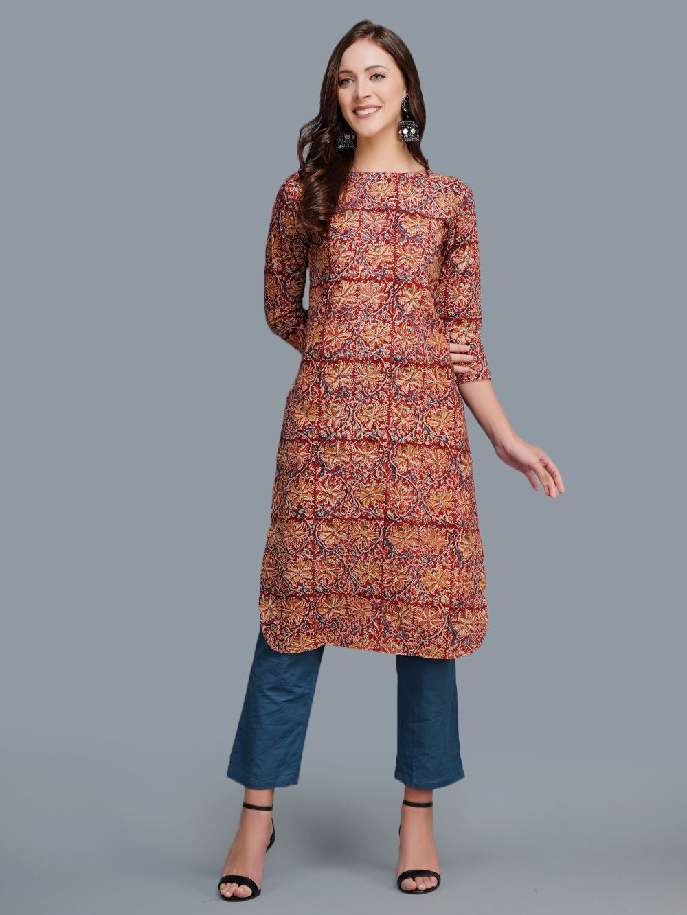 Red Cotton Block Printed  Kurta