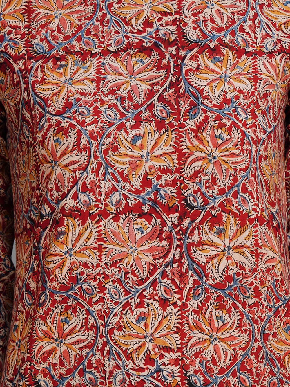 Red Cotton Block Printed  Kurta