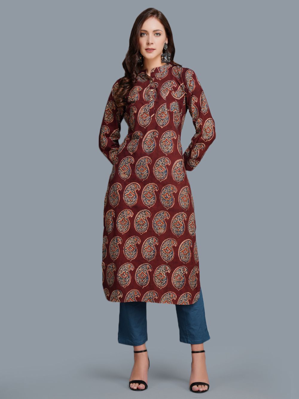 Brown  Cotton Block Printed  Kurta