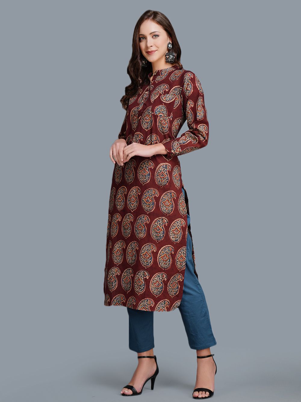 Brown  Cotton Block Printed  Kurta