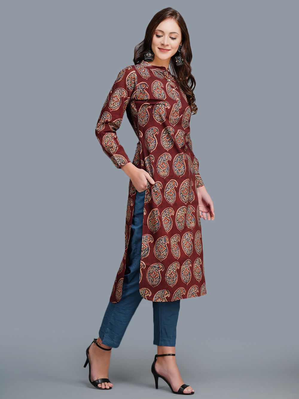 Brown  Cotton Block Printed  Kurta