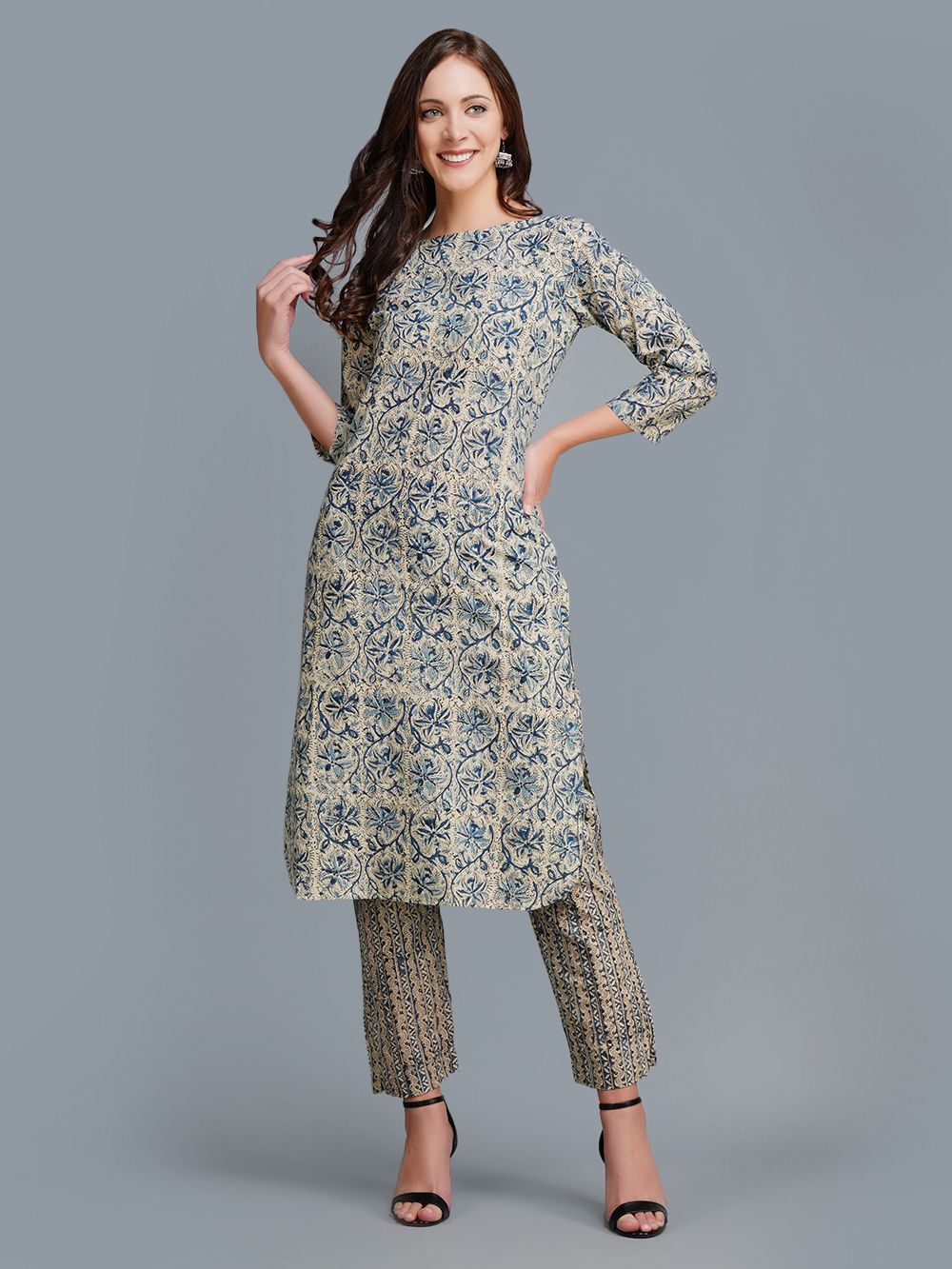 Blue Cotton Block Printed  Kurta