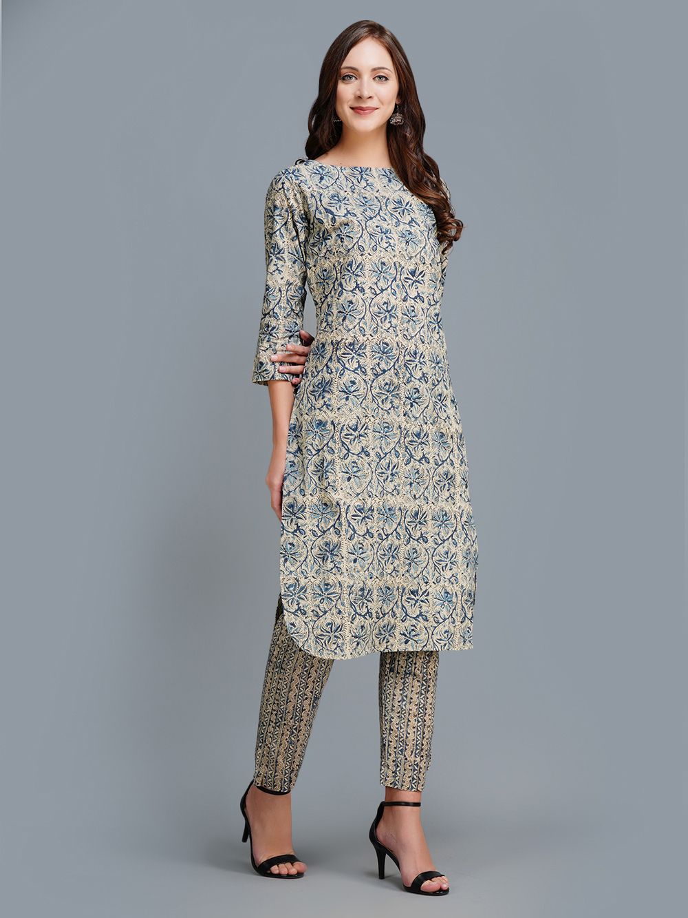 Blue Cotton Block Printed  Kurta