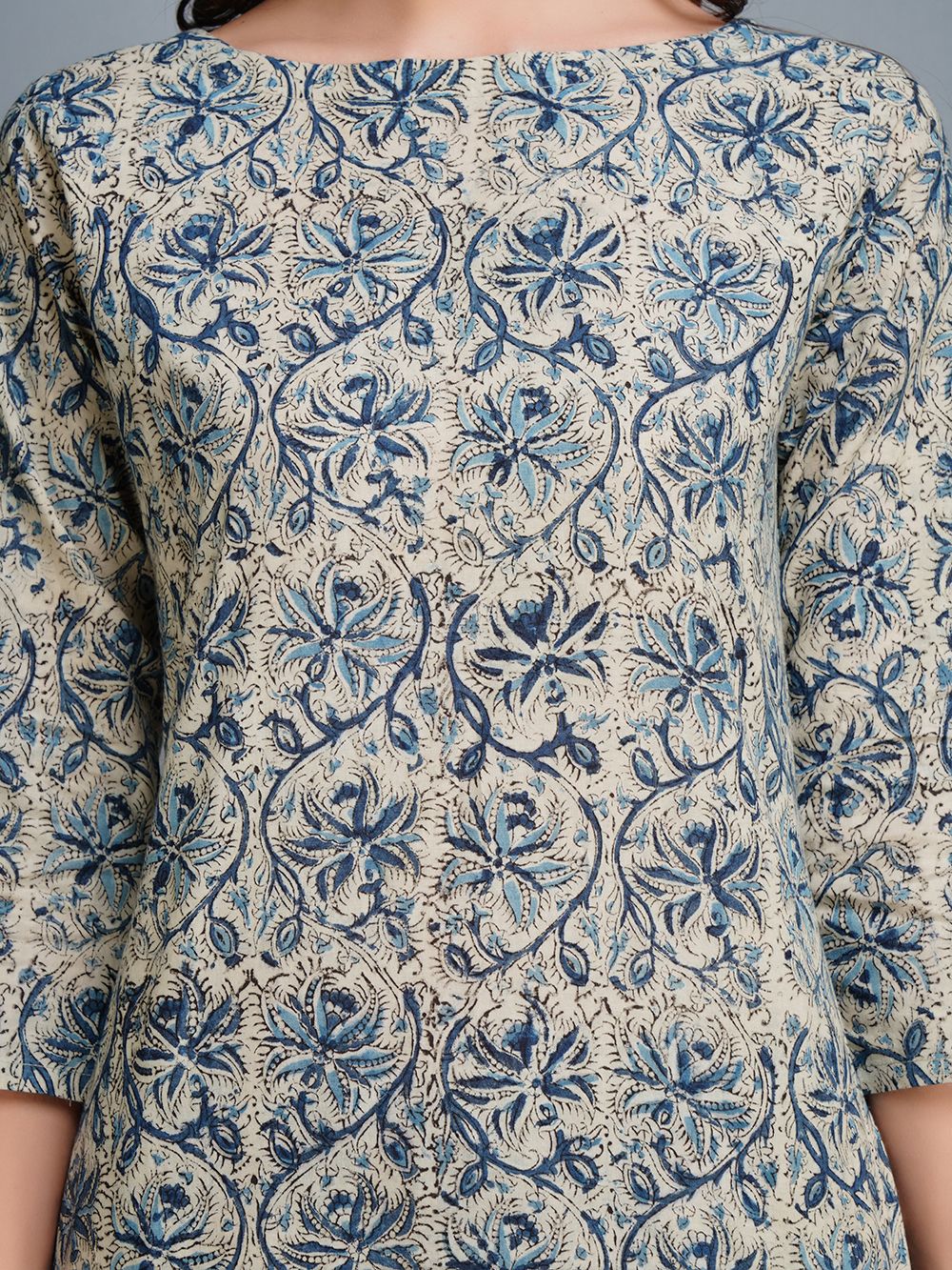 Blue Cotton Block Printed  Kurta