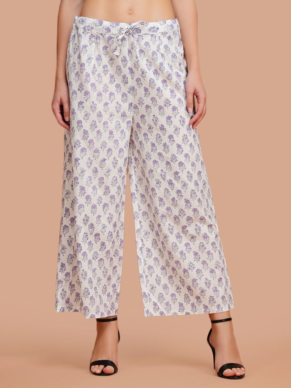 White Cotton Block Printed Palazzo