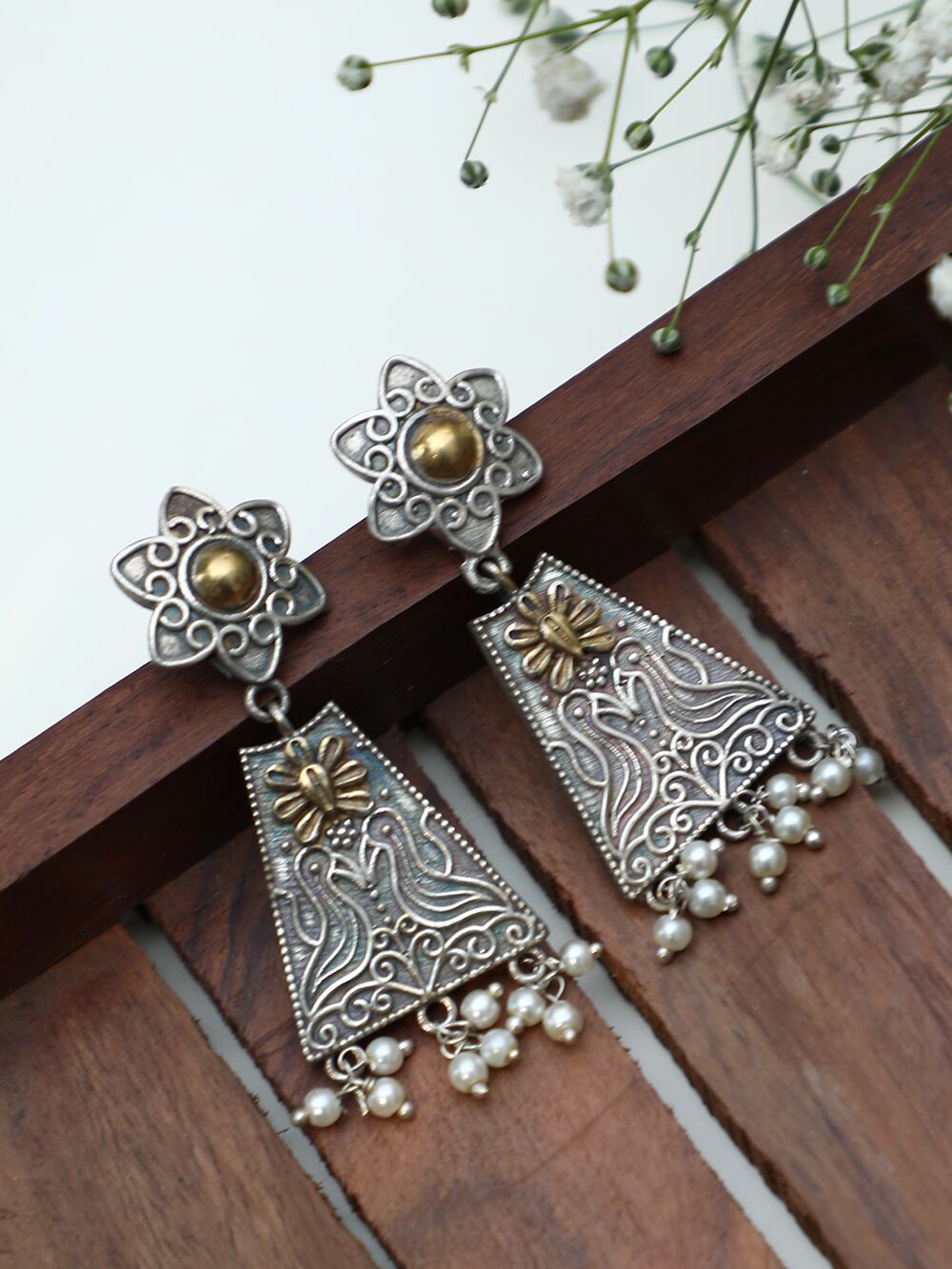 DUAL TONE HANDCRAFTED BRASS EARRINGS