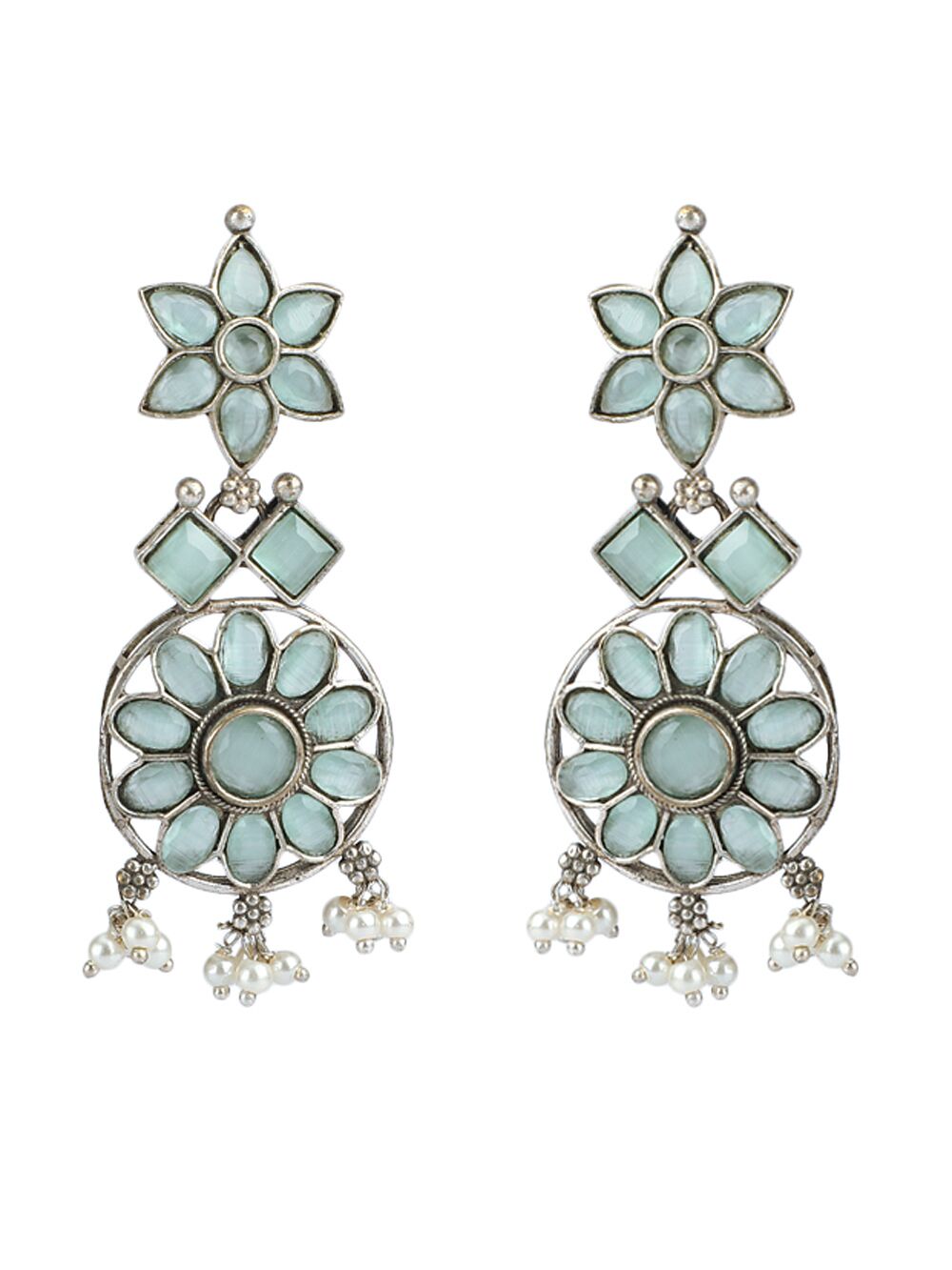 SILVER TONE HANDCRAFTED BRASS NECKLCAE WITH EARRINGS ( SET OF 2)