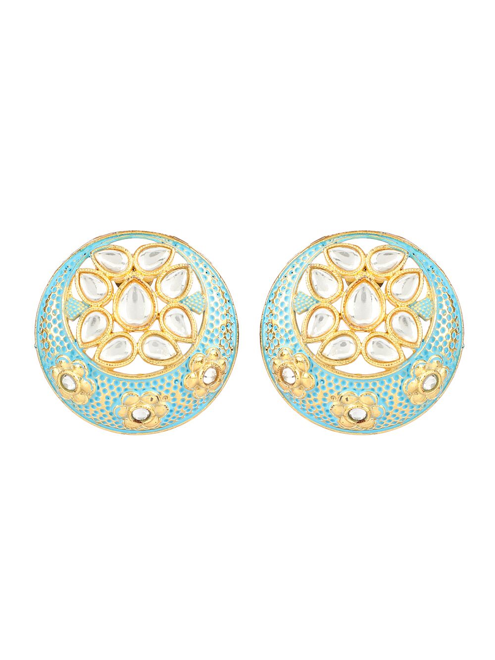 BLUE MATTE GOLD HANDCRAFTED BRASS ENAMEL EARRINGS