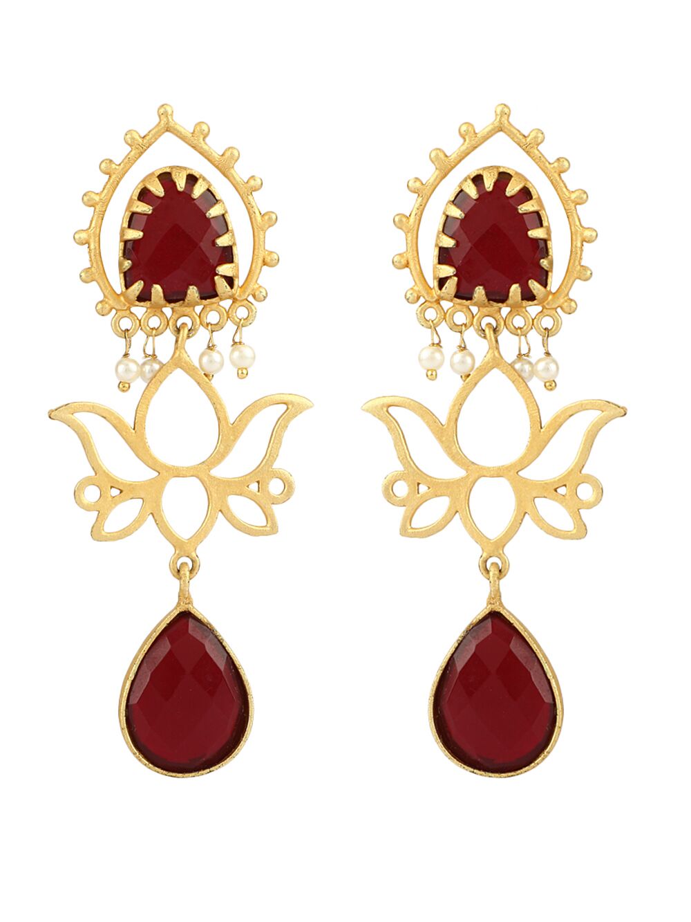 RED MATTE GOLD HANDCRAFTED BRASS LOTUS EARRINGS