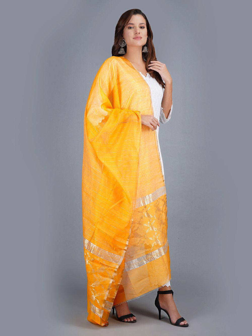 Yellow Handwoven Chanderi Slik Zari Dupatta