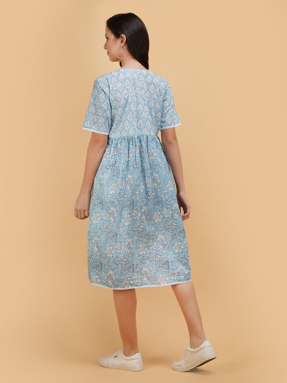 Sky Blue Printed Cotton Dress