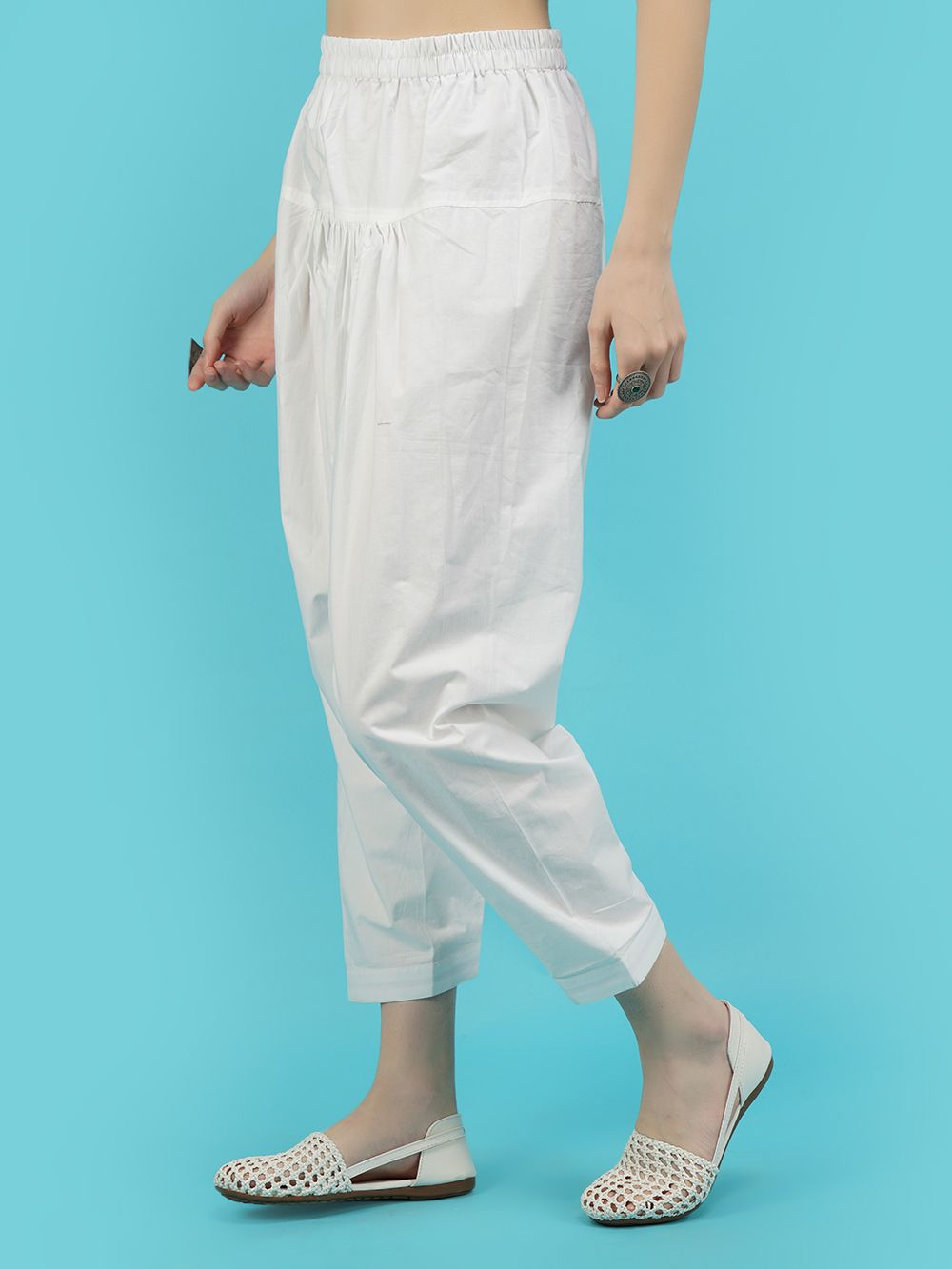 White Cotton Casual Pants