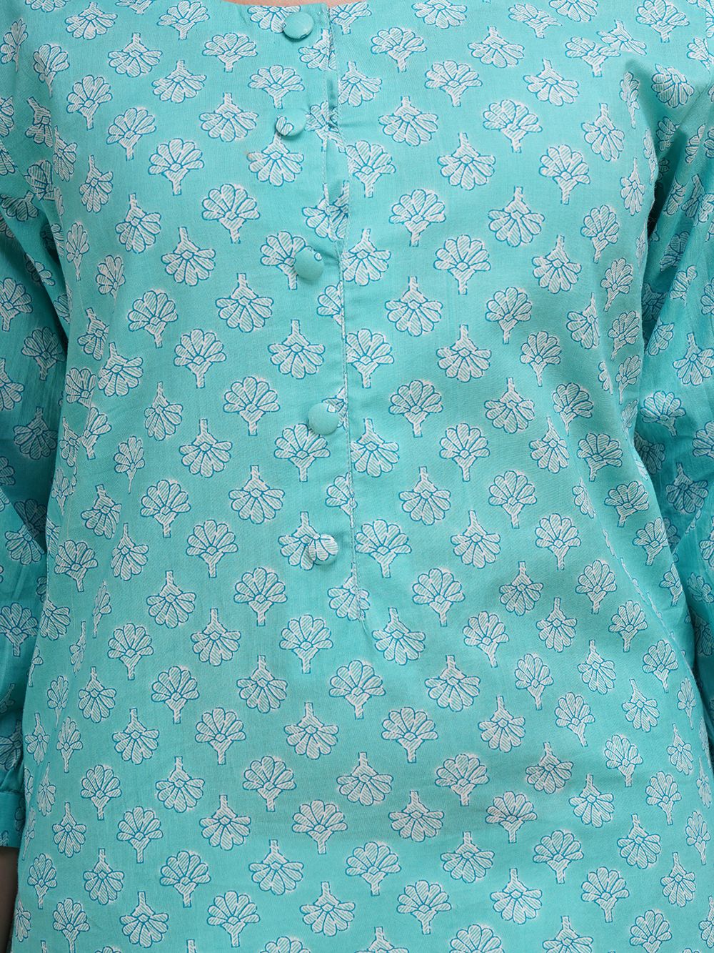 Bright Turquoise Printed Cotton Kurta