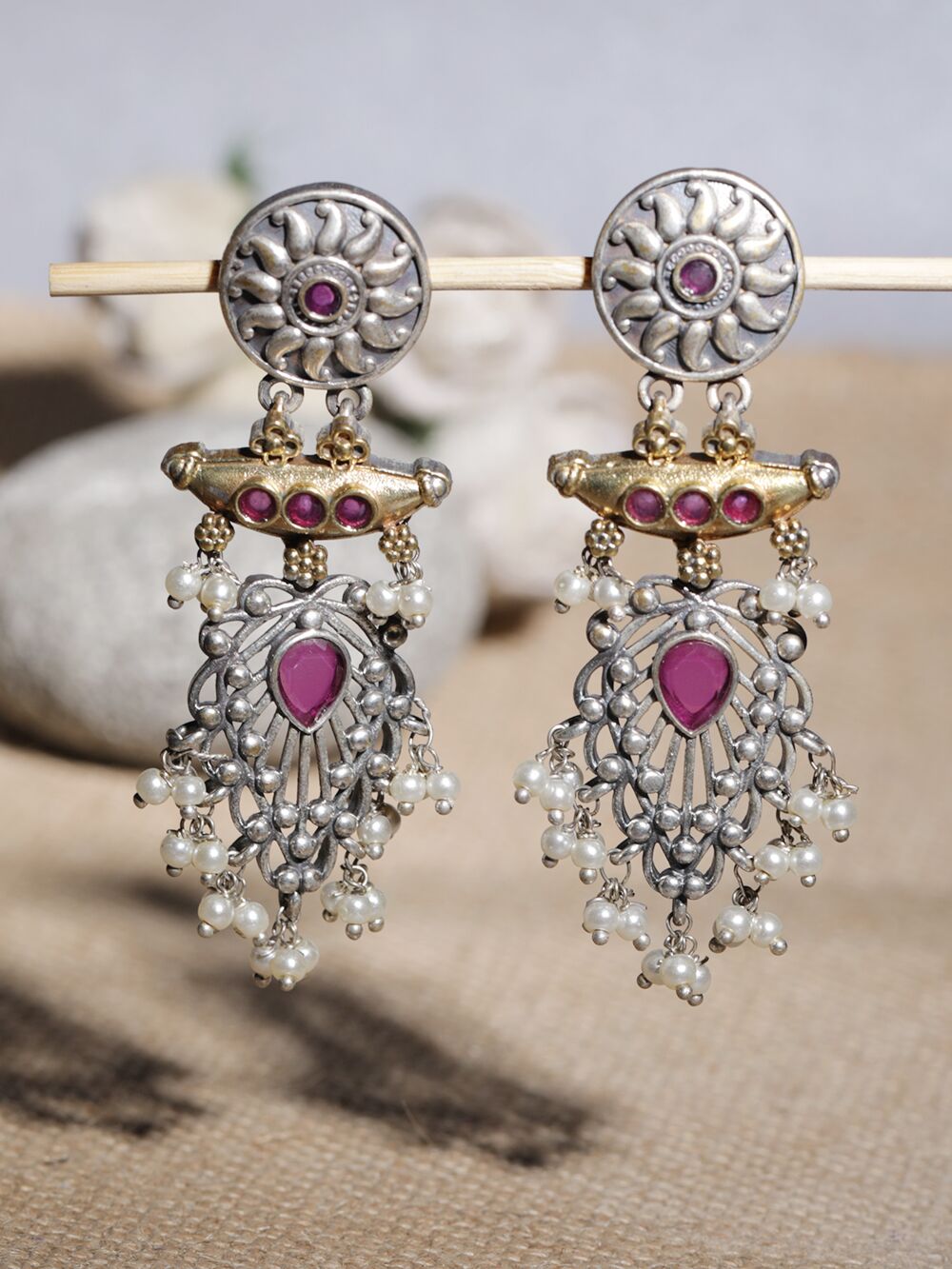 Handcrafted Dual Tone Brass Earrings