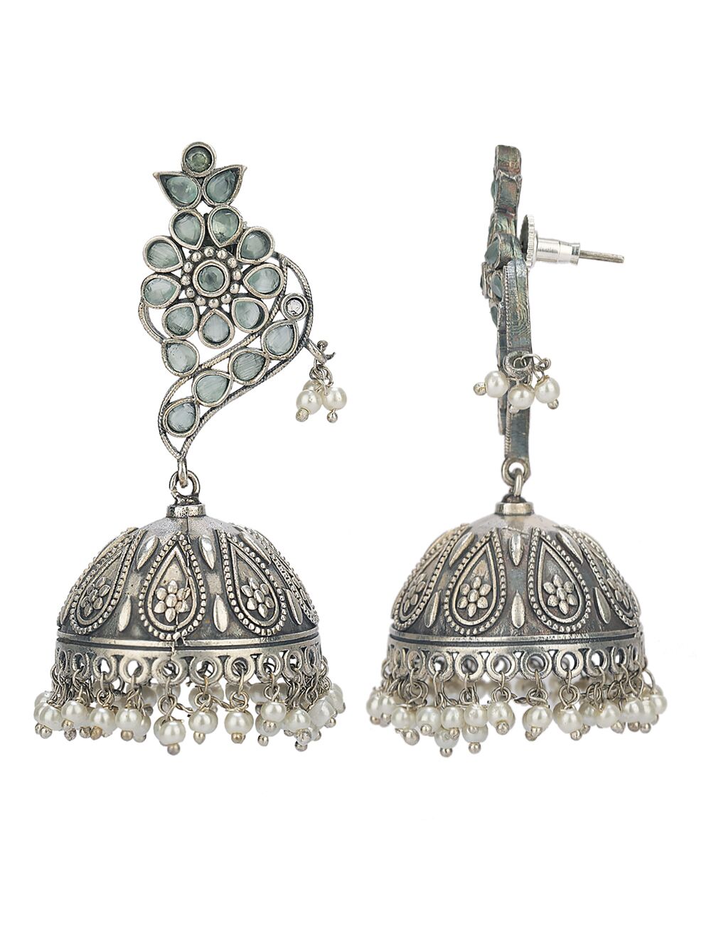 Handcrafted Silver Tone Brass Stud Jhumka