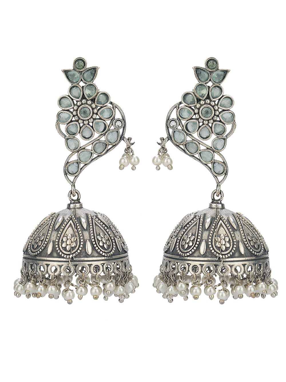 Handcrafted Silver Tone Brass Stud Jhumka