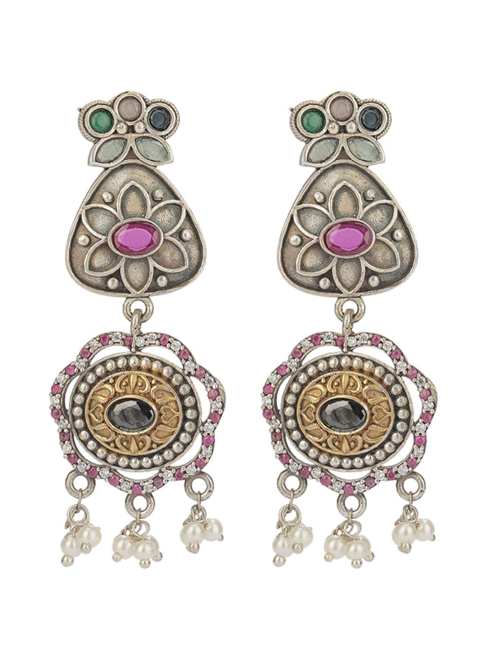 Handcrafted Dual Tone Brass Stud Earrings